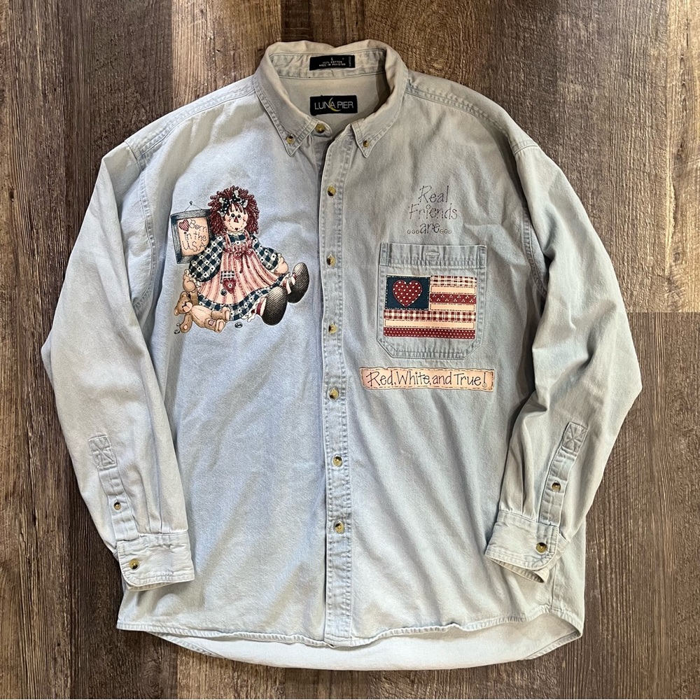 Vintage Luna Pier 4th of July Button Down Chambray Shirt